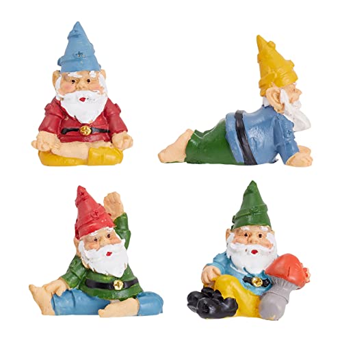 4 Pieces Mini Garden Gnomes, Outdoor Fairy Miniature Statue Accessories Set, Decorations in Funny Poses, Yard Ornaments for Yoga Gifts, Garden, Plant Pots Decor