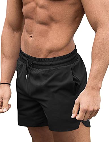 COOFANDY Men Bathing Suit Swimwear Square Leg Chubbies Sexy Elastic Board Short A Black