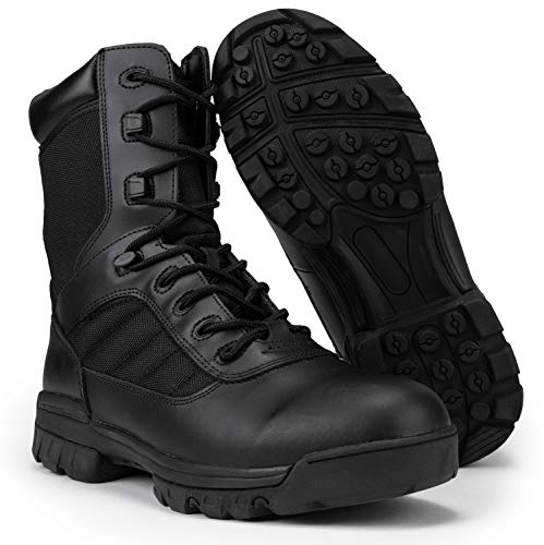 RYNO GEAR Men's Black Military Tactical Work Boots, CoolMax Lining Side Zipper Leather Motorcycle Slip-Resistant Ankle Combat Boots (8.0, 11)