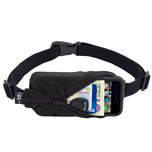 SPIbelt Original Pocket Running Belt for Women Men, No Logo Band, Phone Holder for Running, Running Fanny Pack, Holder for Phone,Running Waist Pack, Expandable, Adjustable. Blk/Blk Zipper (No Logo)