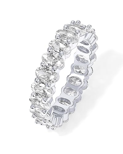 PAVOI 14K Gold Plated Rings Oval Cubic Zirconia Love Ring | Eternity Ring | 5mm Stackable Rings for Women | Gold Rings for Women (White Gold Plated, 10)