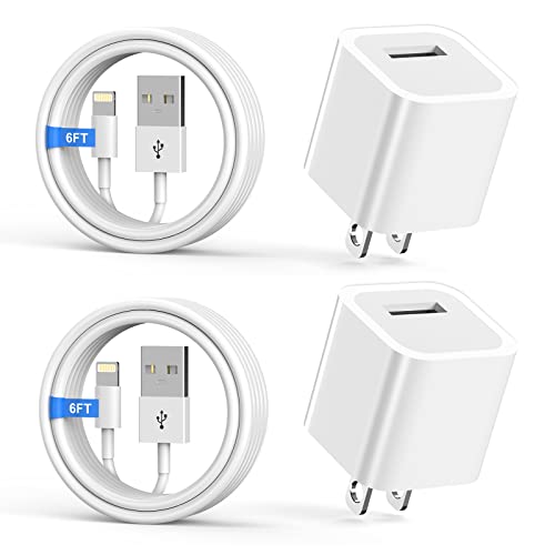 iPhone Charger,[MFi Certified] 2Pack 6FT Lightning Cable Data Sync Charging Cords With 2Pack USB Wall Charger Travel Plug Adapter Compatible with iPhone 14/13/12/11/Mini/XS/Max/XR/X/8/7/SE