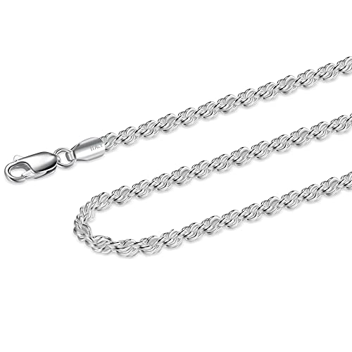 Waitsoul 925 Sterling Silver Rope Chain Lobster Clasp 2.5mm Silver Chain for Men Women Silver Necklace Chain 16-30 Inches(20)