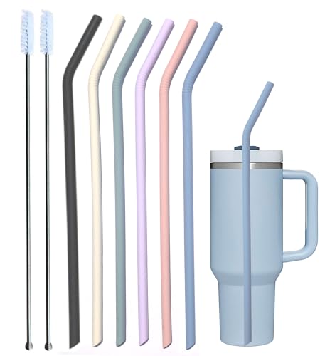 Tegion Pastel Color 14” Extra Long Silicone Replacement Straw for 40 oz Stanley Cup, Reusable Flexible Tall Giant Big Drinking Straw for Quencher Tumbler,1Gallon/64 oz Water Bottle,Hydro Jug-6 pack