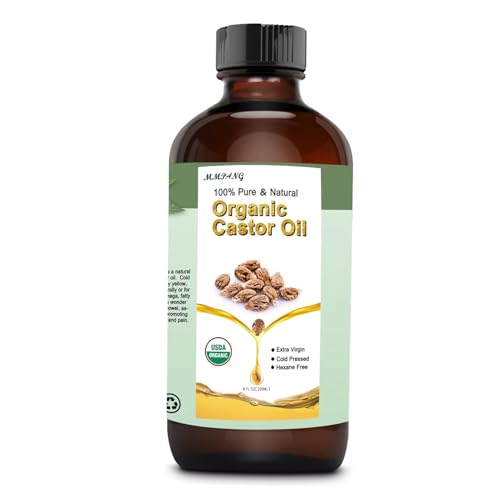 MMPANG 100% Pure Cold Pressed Castor Oil USDA Certified Organic Glass Bottle Hexane Free for Stimulate Growth Hair, Moisturize Body Skin & Promotes Intestinal Digestion 250 ML/8.45 OZ
