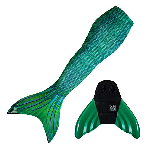 Sun Tails Mermaid Tail + Monofin for Swimming (Teen/Adult S JS 4-6, Siren Green - Green Monofin)