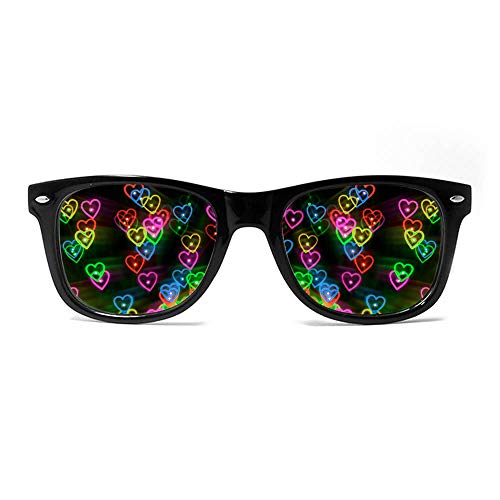 GloFX Ultimate Heart Diffraction Glasses - 3D Rainbow Hearts Effect with Black Frames - Great Festival, Concert, and Rave Accessory