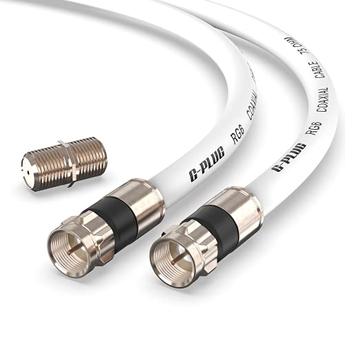 G-PLUG 50FT RG6 Coaxial Cable Connectors Set – High-Speed Internet, Broadband and Digital TV Aerial, Satellite Cable Extension – Weather-Sealed Double Rubber O-Ring and Compression Connectors White