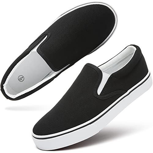 Women's Canvas Slip On Sneakers Fashion Flats Shoes White Canvas Shoes(Black.US8)
