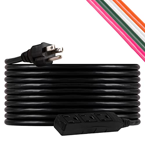 UltraPro 25 Ft Outdoor Extension Cord 3 Outlet Extension Cords Outlet Power Strip Long Extension Cord with Multiple Outlets Grounded Heavy Duty Extension Cord 16 Gauge UL Listed Black 36825-T1