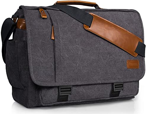 ESTARER Computer Messenger Bag Water-resistant Canvas Work Bag Briefcase Laptop Shoulder Bag Satchel 15.6 inch New Version, Grey