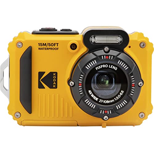 KODAK PIXPRO WPZ2 Rugged Waterproof Shockproof Dustproof WiFi Digital Camera 16MP 4X Optical Zoom 1080P Full HD Video Vlogging Camera 2.7' LCD (Yellow)