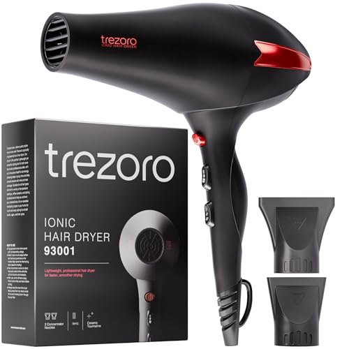 Professional 2200W Ionic Salon Hair Dryer - Professional Blow Dryer - Lightweight Travel Hairdryer for Normal & Curly Hair Includes Volume Styling Nozzle