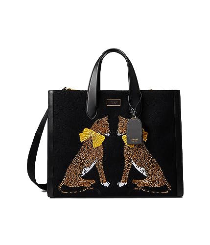 Kate Spade New York Manhattan Lady Leopard Embroidered Fabric Large Tote Black Multi One Size