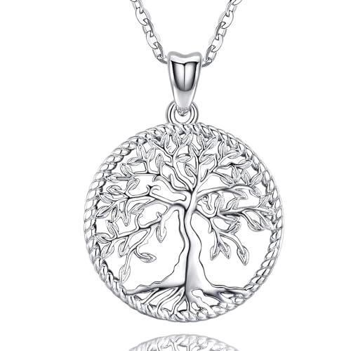 Odinstone Tree of Life Necklace, Sterling Silver Pendant for Women Girls, Best Jewelry Gifts For Mom/Wife/Grandma/Girlfriend(With Fine Gift Box)