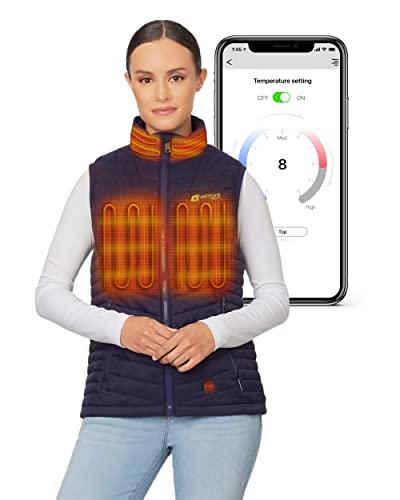 Venture Heat Women's Bluetooth Heated Vest with Battery Pack Included - App Control Insulated Puffer 7.4V (S, Navy)