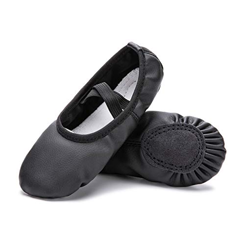 RoseMoli Ballet Shoes for Girls/Toddlers/Kids/Women, Leather Yoga Shoes/Ballet Slippers for Dancing 4.5 Big Kid Black