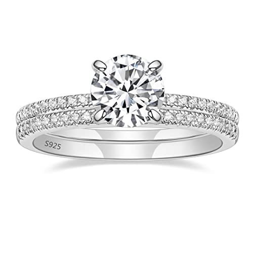 EAMTI 1.25CT 925 Sterling Silver Bridal Ring Sets Round CZ Engagement Promise Rings for Her Cubic Zirconia Wedding Bands for Women Size 6