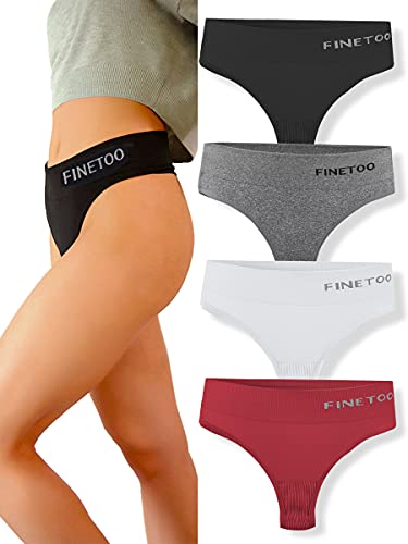 FINETOO 4 Pack High Waist Thongs for Women Breathable Underwear Soft Stretchy Nylon Spandex No Side Seam Panties(XL)
