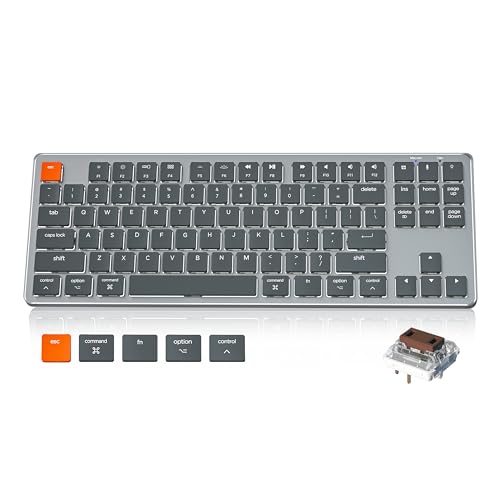 Low Profile Mechanical Keyboard for Mac, 87 Keys Ultra-Slim Brown Switch Apple Keyboard Type-C, White Backlit Quiet Gaming Computer Keyboard Wired for MacBook Pro/Air, iMac, Mac Mini, Gray Silver