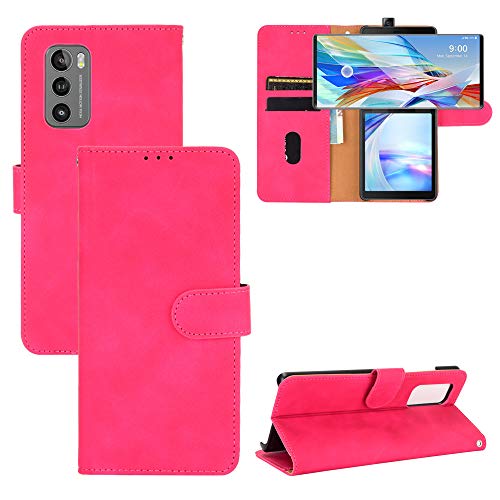 DAMONDY for LG Wing Case,LG Wing 5G Case,Flip Leather Wallet for Women Girls,Phone Cover Credit Card Slots Stand Holder for LG Wing 5G -Rose Red