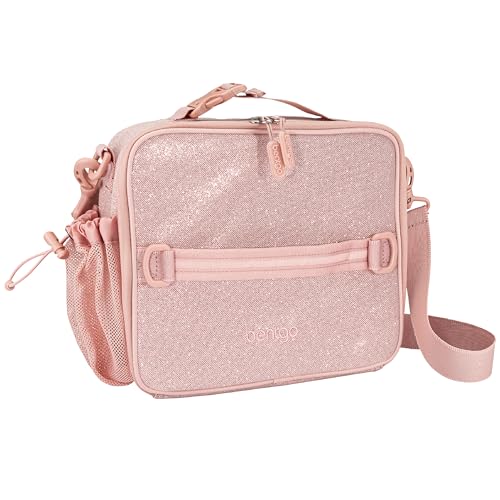 Bentgo Kids Lunch Bag - Glitter Designed Insulated Lunch Bag for Kids 3+; Holds Lunch Box, Water Bottle & Snacks; Easy to Clean, Water Resistant, & Zip Pockets (Glitter Edition - Petal Pink)