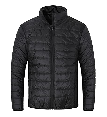 MADHERO Mens Packable Puffer Jacket Lightweight Water-Resistant Quilted Puffy Outerwear Black Size L