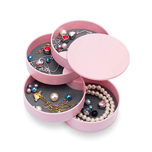 HengLiSam Jewelry Organizer, Small Jewelry Box Earring Holder for Women, Jewelry Storage Box 4-Layer Rotatable Jewelry Accessory Storage Tray with Lid for Rings Bracelets