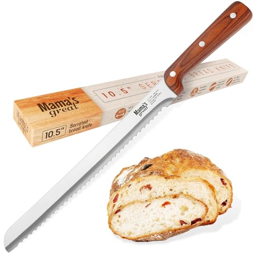 Mama's Great Ultra Sharp Serrated Bread Knife for Homemade Bread with 10.5 Inch Wide Wavy Edge