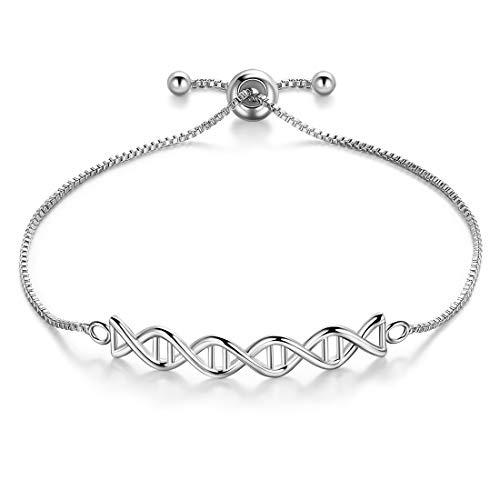 beautlace DNA Double Helix Chemistry Science Molecule Biology Bracelet Silver Plated DNA Charm Jewelry Set for Women and Girls KB0001W