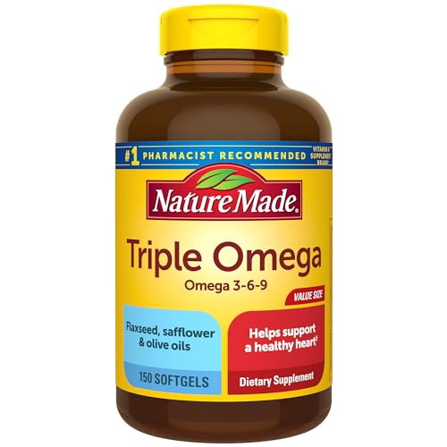 Nature Made Triple Omega 3 6 9, Flaxseed, Safflower, & Olive Oils, Healthy Heart Support, Fish Free Omega 3 Supplement, 150 Softgels, 75 Day Supply