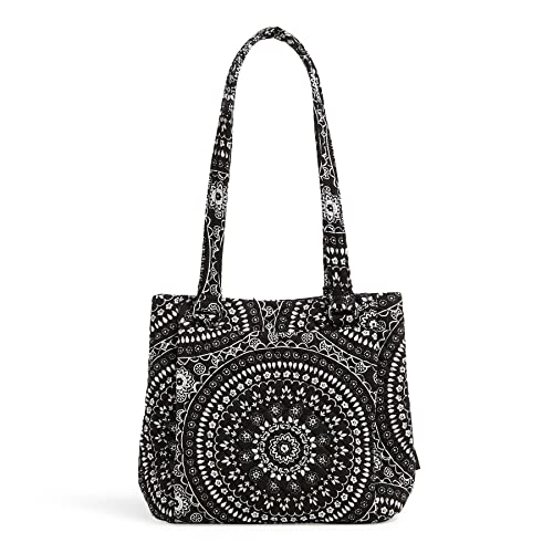 Vera Bradley Women's Cotton Multi-Compartment Shoulder Satchel Purse, Black Bandana Medallion, One Size