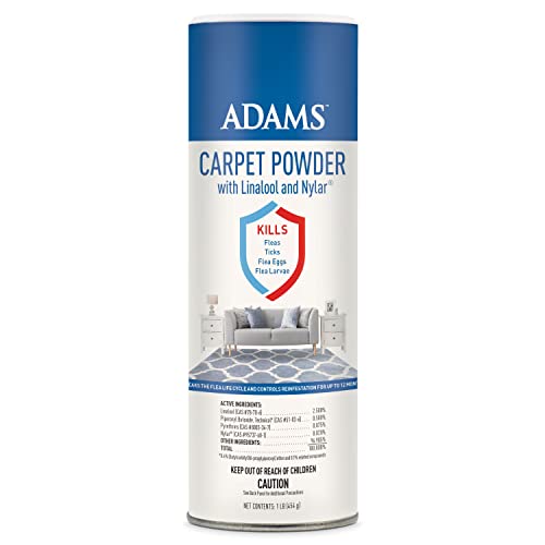 Adams Carpet Powder With Linalool and Nylar, Kills Fleas and Ticks On Contact, Kills All Stages of the Flea Life Cycle, 30 Day Protection, Freshens and Deodorizes, Treats Up to 400 Sq Ft, 1LB