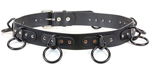 Bondage Belt Genuine Black Leather Hanging Large Black Ring (36)