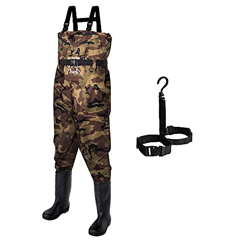 FLY FISHING HERO Chest Waders for Men with Boots Hunting Waders Fishing Boots Waders for Women Free Hangers Included (Camouflage 10 Men /12 Women)