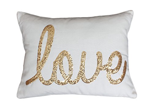 Thro by Marlo Lorenz TH011763010E Love Sequin Script Faux Linen Pillow, 1 Count (Pack of 1), Egret Gold