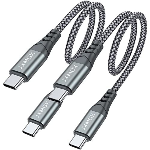 JXMOX Short USB C to USB C Cable 60W, (2 Pack 1ft) Type C Fast Charging Cord Charger Compatible with iPhone 15 Plus/15 Pro Max, MacBook Pro, iPad Pro Air 4, Samsung Galaxy S23+ S22 S21 Ultra (Grey)