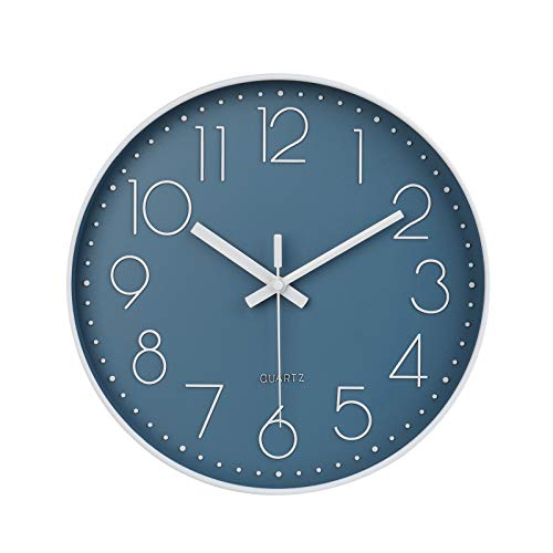 jomparis 12 Inch Silent Non-Ticking Battery Operated Quality Quartz Round Wall Clock Modern Decor Clock for Home Office Bedroom (Cerulean Color)