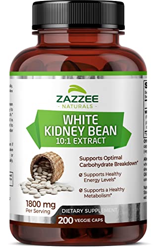 Zazzee White Kidney Bean 10:1 Extract, 18,000 mg Strength, 200 Vegan Capsules, Over 2 Month Supply, Standardized and Concentrated 10X Extract, 100% Vegetarian, All-Natural and Non-GMO