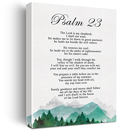 Christian Canvas Wall Art Psalm 23 the Lord is My Shepherd Canvas Print Positive Scripture Canvas Painting Home Bedroom Wall Decor Framed Baptism Gift 12x15 Inch