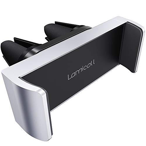 Lamicall Car Cell Phone Mount, Air Vent Clip Holder, Universal Stand Hands Free Cradle Compatible with Phone 12 Mini 11 Pro Xs Xs Max Xr X 8 7 6 6s Plus SE and Other 4.7-6.5'' Smartphones - Silver