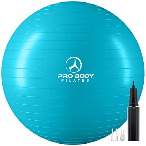 ProBody Pilates Ball Yoga Ball Exercise Ball, Balance Ball or Pregnancy Ball for Stability, Yoga Ball Chair, Therapy Ball Workout Ball or Birthing Ball for Pregnancy (Sky, 55 cm)