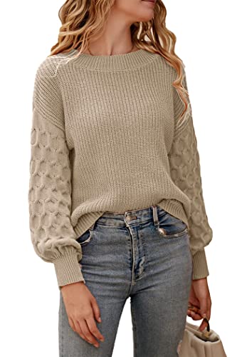 PRETTYGARDEN Women's 2024 Winter Pullover Sweater Casual Long Sleeve Crewneck Loose Chunky Knit Jumper Tops Blouse (Apricot,Large)