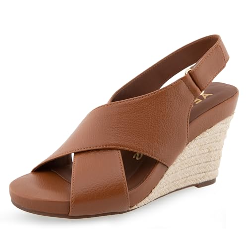 Aerosoles Women's Payton Wedge Sandal, Tan PU Leather, 8 Wide