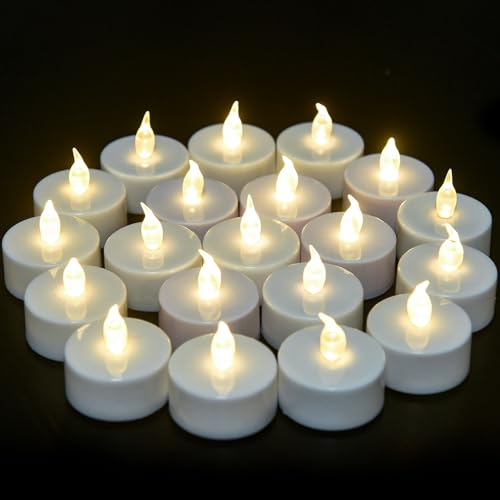 VETOUR Flameless Tea Lights Candles - Realistic LED Flickering Operated Tea Lights Steady Battery Tealights Long Lasting Electric Fake Candles in White 24pcs Decoration for Party and Gifts Ideas