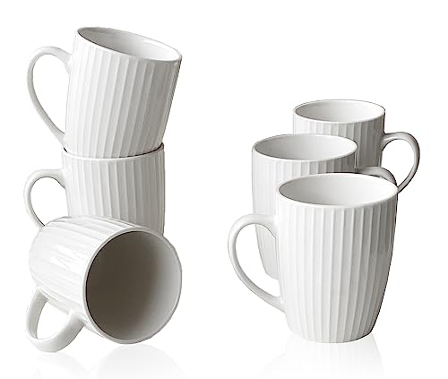 MIWARE 11 Ounce Porcelain Mugs, Set of 6 Coffee Mugs for Tea, Milk, Hot Cocoa, White