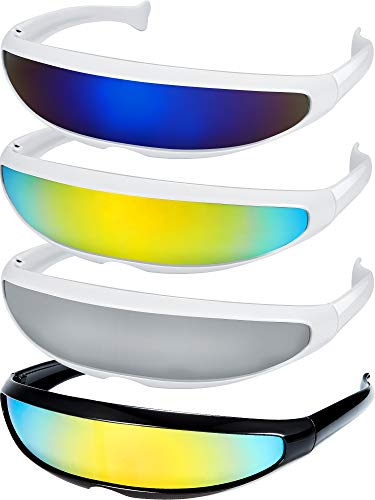 4 Pairs Futuristic Narrow Cyclops Sunglasses Robot Space Costume Color Lens (3 White 1 Black Frame)