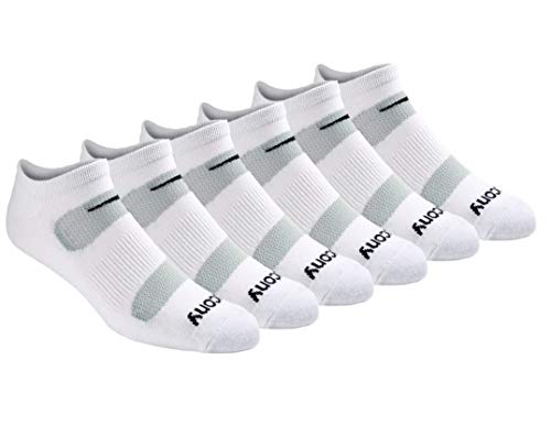 Saucony Men's Multi-Pack Mesh Ventilating Comfort Fit Performance No-Show Socks, White (6 Pairs), Large