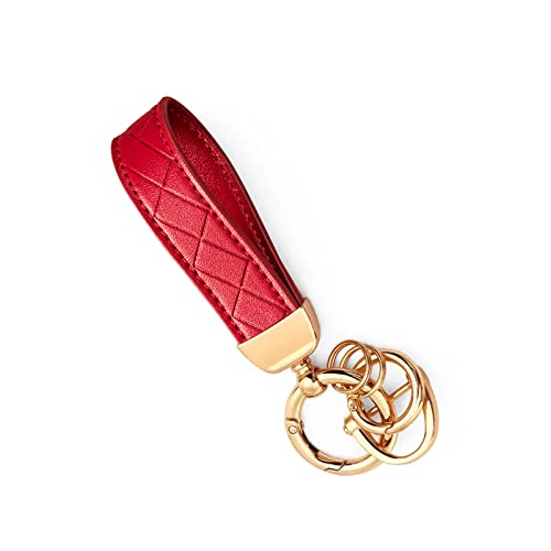 yonwait 1 Pack Leather Car Keychain, Microfiber Wide Embossed Keychain, Car Universal Anti-loss Keyrings (Gold Red)