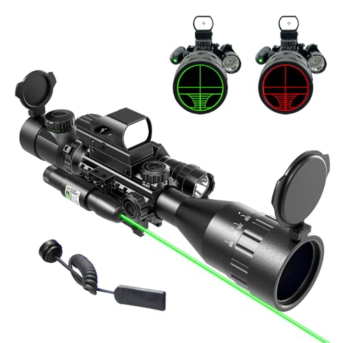UUQ 4-16X50 AO Rifle Scope Red/Green Illuminated Range Finder Reticle W/Green Laser - Holographic Reflex Red Dot Sight - 5 Brightness Modes Flashlight (4-16X50 AO)